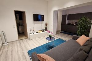 sala de estar con sofá y mesa en Damjanich 51- Lovely 3bedroom apartment en Budapest