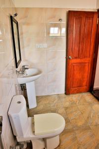 La salle de bains est pourvue de toilettes, d'un lavabo et d'un miroir. dans l'établissement Esprit Bentota, à Bentota