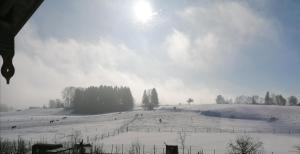 a snow covered field with people skiing on a hill at Spehnerhof in Vogt