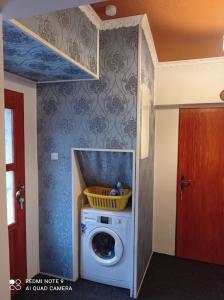 eine Waschküche mit Waschmaschine und Trockner in der Unterkunft Atlantis Apartmán 1 in Klášterec nad Ohří
