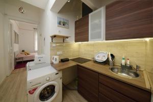ブダペストにあるBudapest Eye Apartmentのキッチン(洗濯機、シンク付)