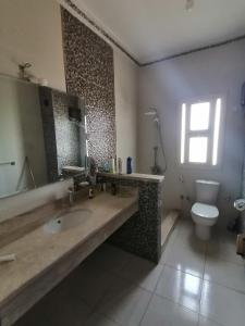 La salle de bains est pourvue d'un lavabo et de toilettes. dans l'établissement Solaimania Resort منتجع السليمانية, à Giza