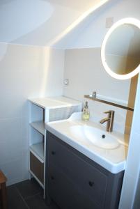 een badkamer met een wastafel en een spiegel bij Le Clos de la Marquise in Amboise