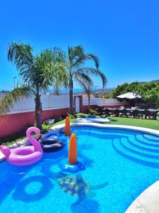 a swimming pool with a pink flamingos and an inflatablevisor at Stag hendo25pax DESPEDIDAS 25 personas piscina privada consultar precio in Benidorm