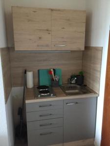 a small kitchen with a sink and a stove at View from the Rock in Sasbachwalden