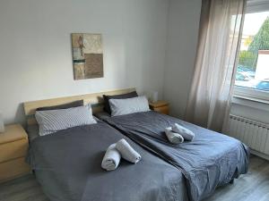 En eller flere senge i et værelse på Apartment am Klinikviertel