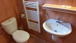 a bathroom with a white toilet and a sink at Penzión-Villa Ďurčík in Veľká Lomnica