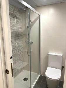 a shower stall in a bathroom with a toilet at Apartamento céntrico patio chill out-Prime video in Zaragoza
