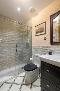 a bathroom with a shower and a toilet and a sink at 1851: Exceptional 19th century studio in Madrid in Madrid