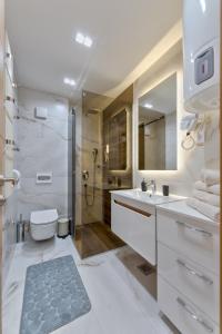 a bathroom with a shower and a toilet and a sink at Apartment Papillon 5 in Zlatibor +25 photos