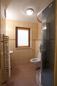 a bathroom with a toilet and a sink and a window at Janosik in Kluszkowce