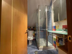 a bathroom with a toilet and a shower and a sink at Apartamento Centro de Llanes in Llanes