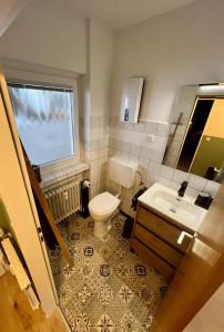 a bathroom with a toilet and a sink at Mountain Lodge in Sankt Andreasberg