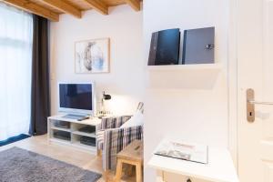 sala de estar con sofá y TV en Apartment Wilhelmstr für bis zu 3 Personen en Brühl