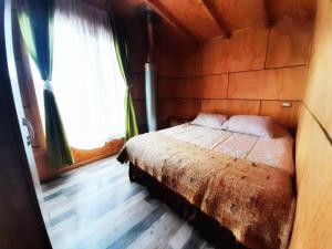 1 dormitorio con 1 cama en una habitación con ventana en departamentos don Pato en Castro