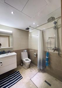 a bathroom with a toilet and a sink and a shower at High Standing & cozy apartment in central Casablanca in Casablanca
