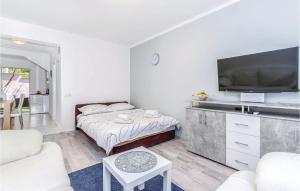 un soggiorno con letto e TV a schermo piatto di Stunning Apartment In Kostrena With Kitchen a Kostrena (Costrena)