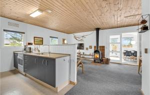 HemmetにあるHoliday Home Ildervej Yellowの白い壁と木製の天井のキッチン