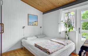 Ce lit se trouve dans un dortoir doté de murs et de fenêtres blancs. dans l'établissement Gorgeous Home In Ebeltoft With Wifi, à Ebeltoft