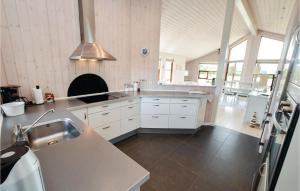 cocina con fregadero y fogones horno superior en 3 Bedroom Cozy Home In Sydals, en Skovby