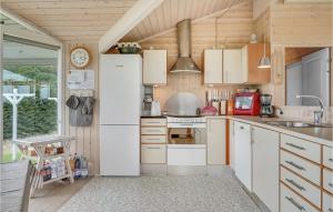 a kitchen with a refrigerator and a sink at Holiday Home Skovridervænget Denm in Spodsbjerg