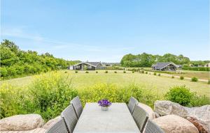 una mesa con sillas y un campo con casas en Beautiful Home In Sydals With Kitchen, en Skovbyballe