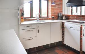 eine Küche mit weißen Schränken und einem Waschbecken in der Unterkunft Gorgeous Home In Faaborg With Sauna in Fåborg