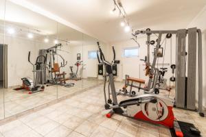 - une salle de sport avec plusieurs tapis de course et vélos d'exercice dans l'établissement Ferienwohnung Linda, à Kelberg