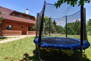eine blaue Schaukel in einem Hof mit einem Haus in der Unterkunft Hazelnut Pool House - Happy Rentals in Ludbreg