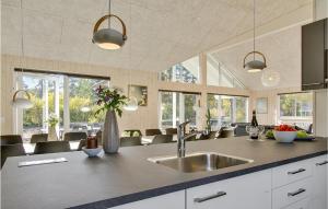 a kitchen with a sink and some chairs and windows at Seven-Bedroom Holiday Home In Frederiksvark in Frederiksværk