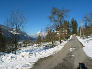 a road with snow and trees on the side of it w obiekcie Ferienwohnungen Gruber w mieście Hart im Zillertal