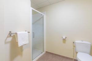 ラ・ロッシュ・シュル・ヨンにあるAppart'City Classic La Roche sur Yon Centreのバスルーム(トイレ、ガラス張りのシャワー付)