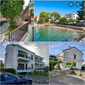 a collage of pictures of houses and a lake at TIZA Apartments in Vantačići