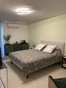 - une chambre avec un lit et 2 oreillers dans l'établissement Chambre d'hôtes Bambou, à Lagorce