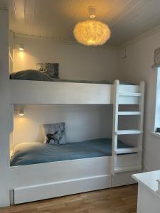 Katil dua tingkat atau katil-katil dua tingkat dalam bilik di Mysig stuga med sjötomt, nära Järvsöbacken