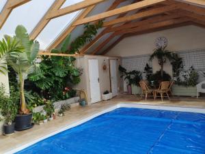 una casa con una gran piscina en una habitación en Chez Marek et Urszula, en Le Langon