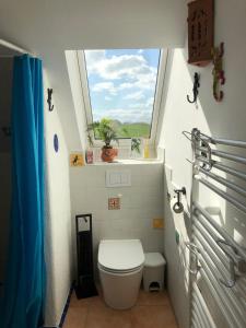 ein Bad mit einem WC und einem Fenster in der Unterkunft Country Heaven in Grömitz