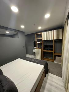 a bedroom with a bed and a television in it at İN HOUSE SUİTE in Istanbul