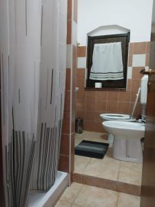a bathroom with a toilet and a sink and a mirror at Lorica Apartment Residence LagoSila in Lorica