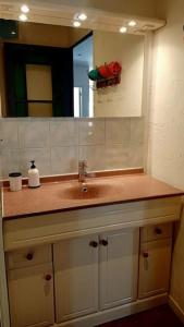 y baño con lavabo y espejo. en La Tomette en Maury