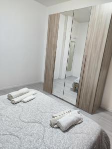 a bedroom with a large mirror and a bed at Appartamento C&Y Torelli in Novara
