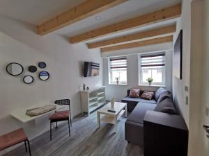 a living room with a couch and a table at Altstadt-Apartment & FeWo OG für max 3 Pers in Neuhaldensleben