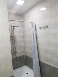 a shower with a glass door in a bathroom at vazisubani, shandor pedef 7 balavari in Tbilisi City