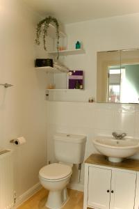 a white bathroom with a toilet and a sink at Beautiful 1-Bed Apartment in Redhill in Redhill