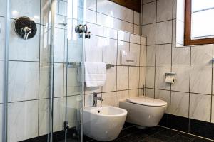 Un baño con inodoro, lavabo y ducha. en Himmelseck, en Oberstaufen 35 fotos más