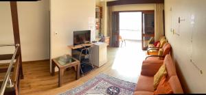 a living room with a couch and a television at Hostel Berghaus in Florianópolis