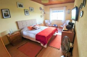 a bedroom with a bed and a fan in it at Quinta do Sol in Alijó