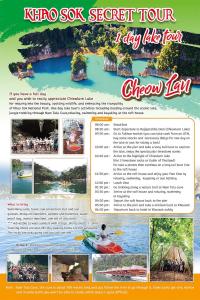 una pagina di una rivista con un collage di foto di Khaosok Secret Hostel a Parco Nazionale di Khao Sok