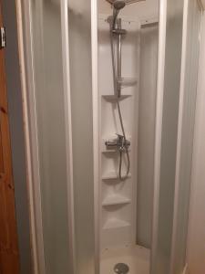 a shower in a bathroom with a white closet at Rantakallio Savonlinna, Tervetuloa meille! in Savonlinna