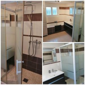 quatro fotografias de uma casa de banho com um chuveiro e um lavatório em Maison Gaillacoise em Gaillac